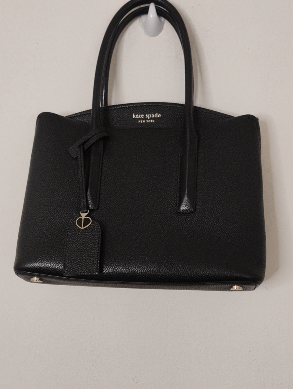 kate spade Small Black Pebbled Leather Structured Tote with Charm